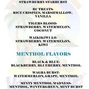Vapor Tech Hawaii E-Liquid Flavors