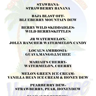 Vapor Tech Hawaii E-Liquid Flavors