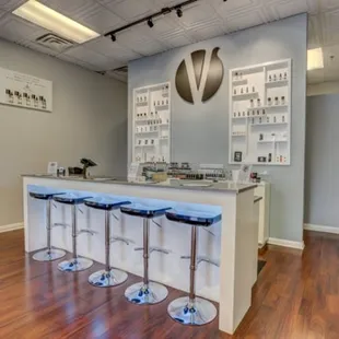 Our one-of-a-kind custom e-juice tasting bar! We have over 200 flavors available to sample for FREE!