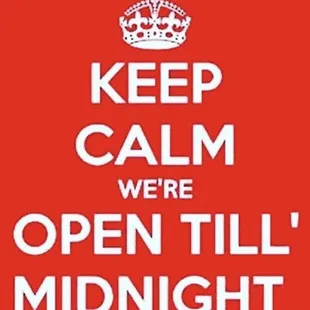 We are open 7 days a week. Monday - Saturday 9am to 12 Midnight and Sunday&apos;s from 9am to 10pm