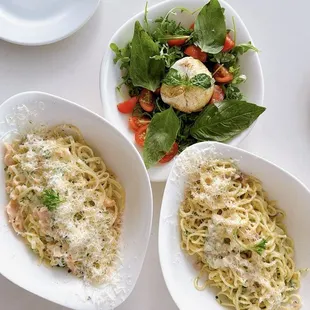 CARBONARA, CARBONARA SALMONE, and caprese salad