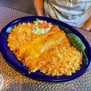 Beef Enchiladas with Chipotle sauce, Double rice