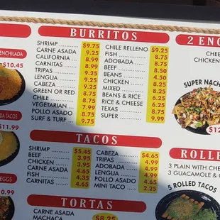 Burrito and taco menu 6/30