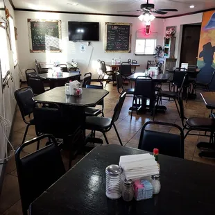 tables and chairs in a restaurant