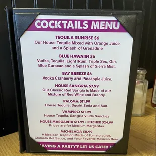 Cocktails Menu