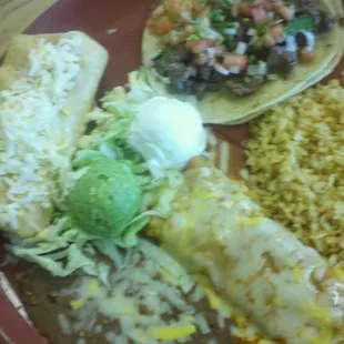 Mucho Combo: Chimi, enchilada, carne asada street taco.