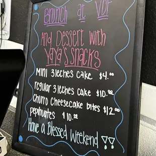 Dessert menu