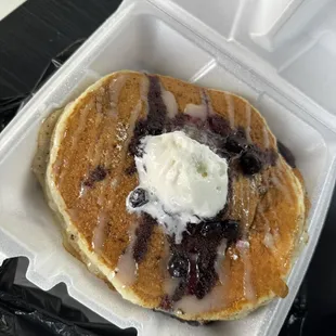 Blueberry pancakes hot off the griddle!