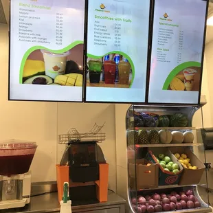 a variety of juices on display