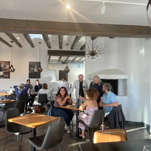 Table and banco seating in a historic building 3 blocks from Santa Fe Plaza