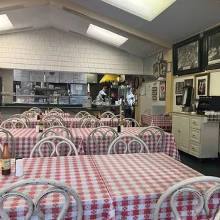 Inside seating area and kitchen