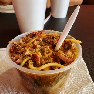 The Tejano Bowl ... fideo, beans, and brisket.