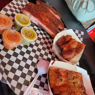 Ribs, fried chicharron, smoked chicharron