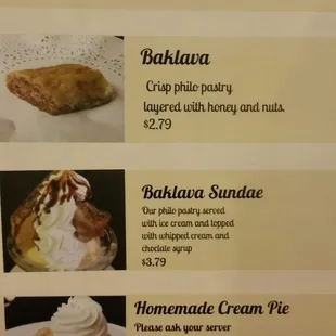 New dessert menu