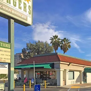 Outside, open early and has drive through