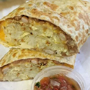 Breakfast burrito, the default one has no protein! It was mainly potato and the pico de gallo was old