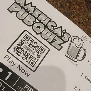 Pub Quiz on Tuesday nights.