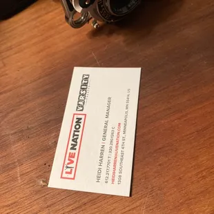 Business card of GM from varsity theatre.