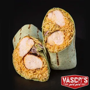 The Roll:
Peri peri chicken, Vasco&apos;s rice, red onions, chili &amp; garlic sauce