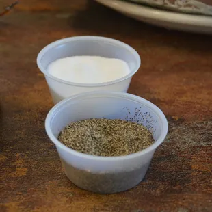 They were filling the Salt and Pepper Shakers so this is how the serve Salt and Pepper