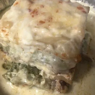 New menu item, chicken and broccoli alfredo lasagna! delicious!