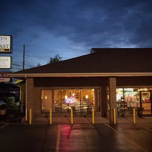 Parking lot view of Vasilio's on a calm Ohio evening.