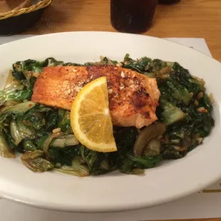Blackened Salmon over Greens