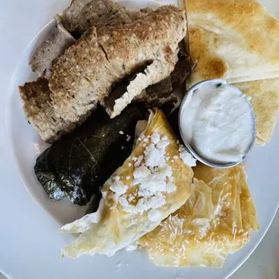 Variety of greek food in a plate