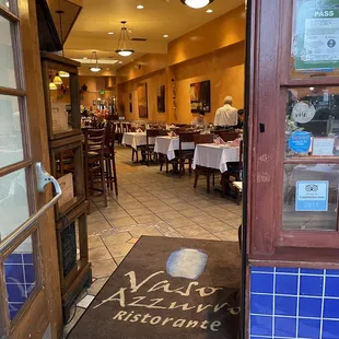 the entrance to a restaurant