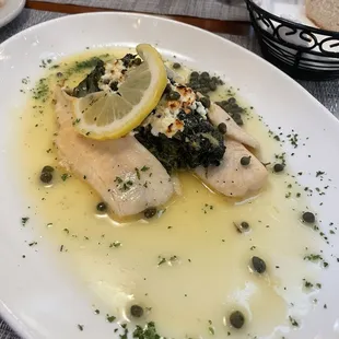 Flounder with feta and spinach