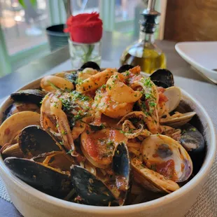 Seafood Marinara special with mussels, calamari, scallops, shrimp, and clams.