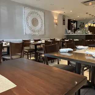 tables and chairs in a restaurant