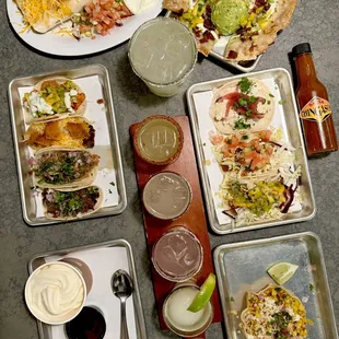 a variety of taco dishes