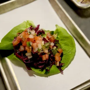 Marinated mushroom with bib lettuce shell