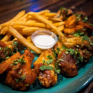 chicken wings and french fries