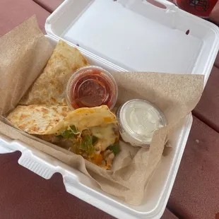 Chicken quesadilla... cheesy, big, and delicious!!!