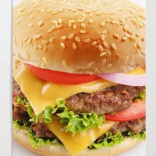 a hamburger with cheese and tomato