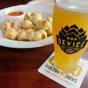 Craft beer and garlic knots