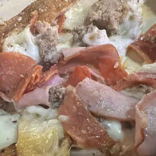 Meat calzone - cut up to show the ingredients