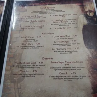 menu