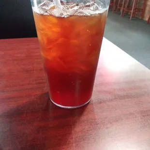 Sweet tea, a tad sugary, cups are large.