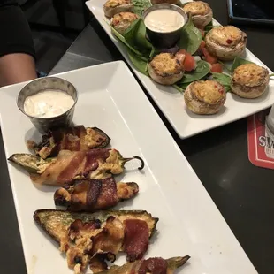 Bacon wrapped jalapeños &amp; stuffed mushrooms