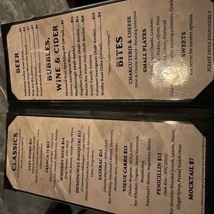 a menu for a wine tasting
