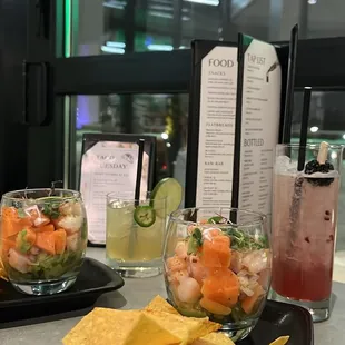 drinks + ceviche + chips