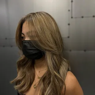 Honey blonde and brown highlights