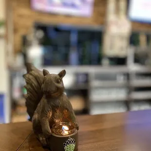 a squirrel holding a cup of coffee