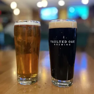 a pint and a glass of beer