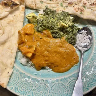 Butter Chicken Masala  Saag Paneer Garlic Naan Butter Naan White rice