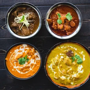 three bowls of indian food