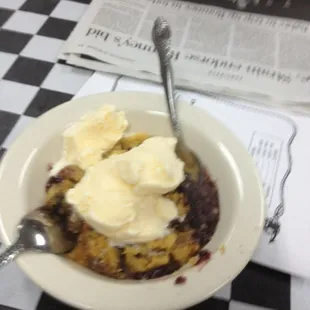 Home made blackberry cobbler.